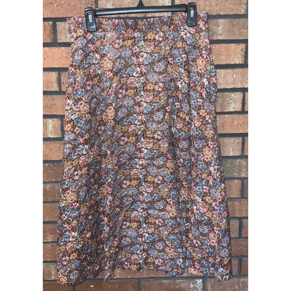 Vintage The Branch Joshua Tree Floral Midi Skirt Burgundy Blue Smocked Waist